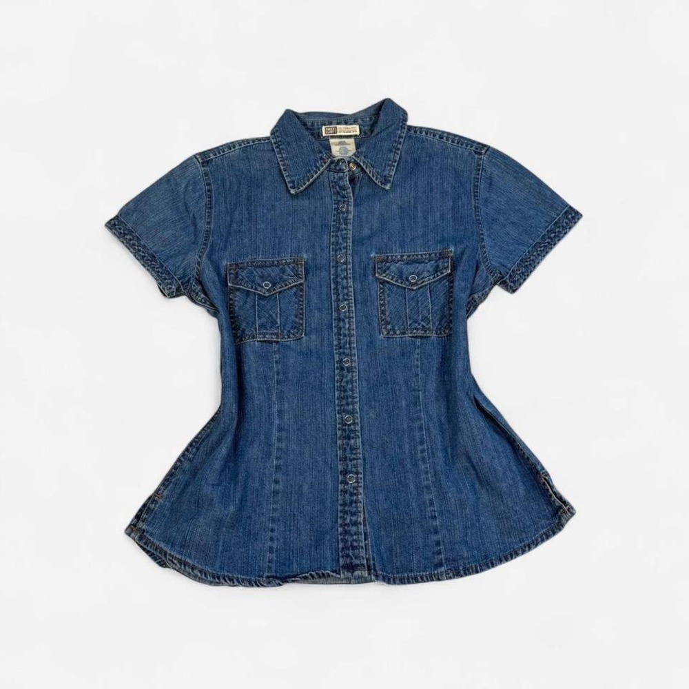 Vintage y2k Faded Glory denim short sleeve fitted button up blouse
